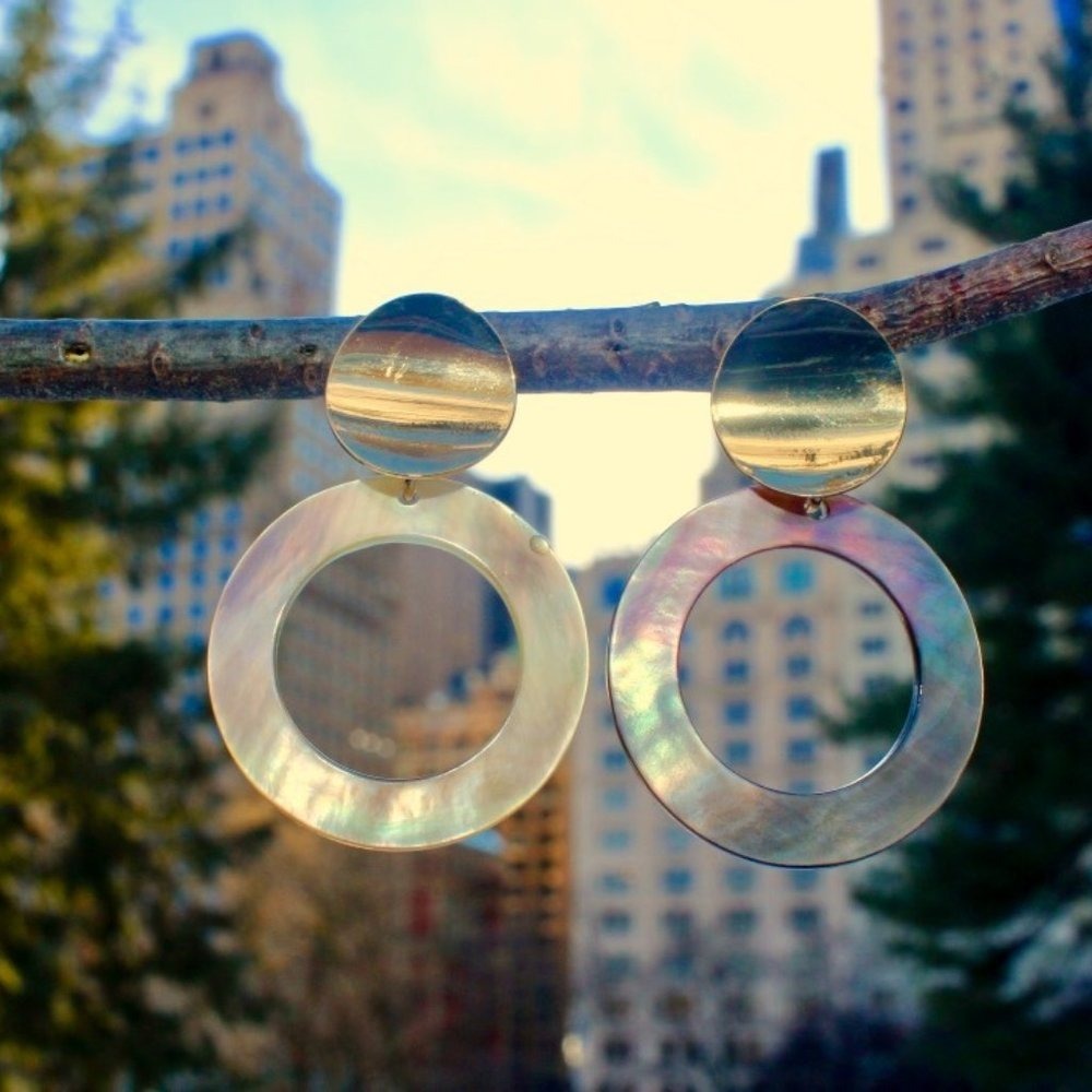 Natural Abalone Shell Double Round Hoop Earrings